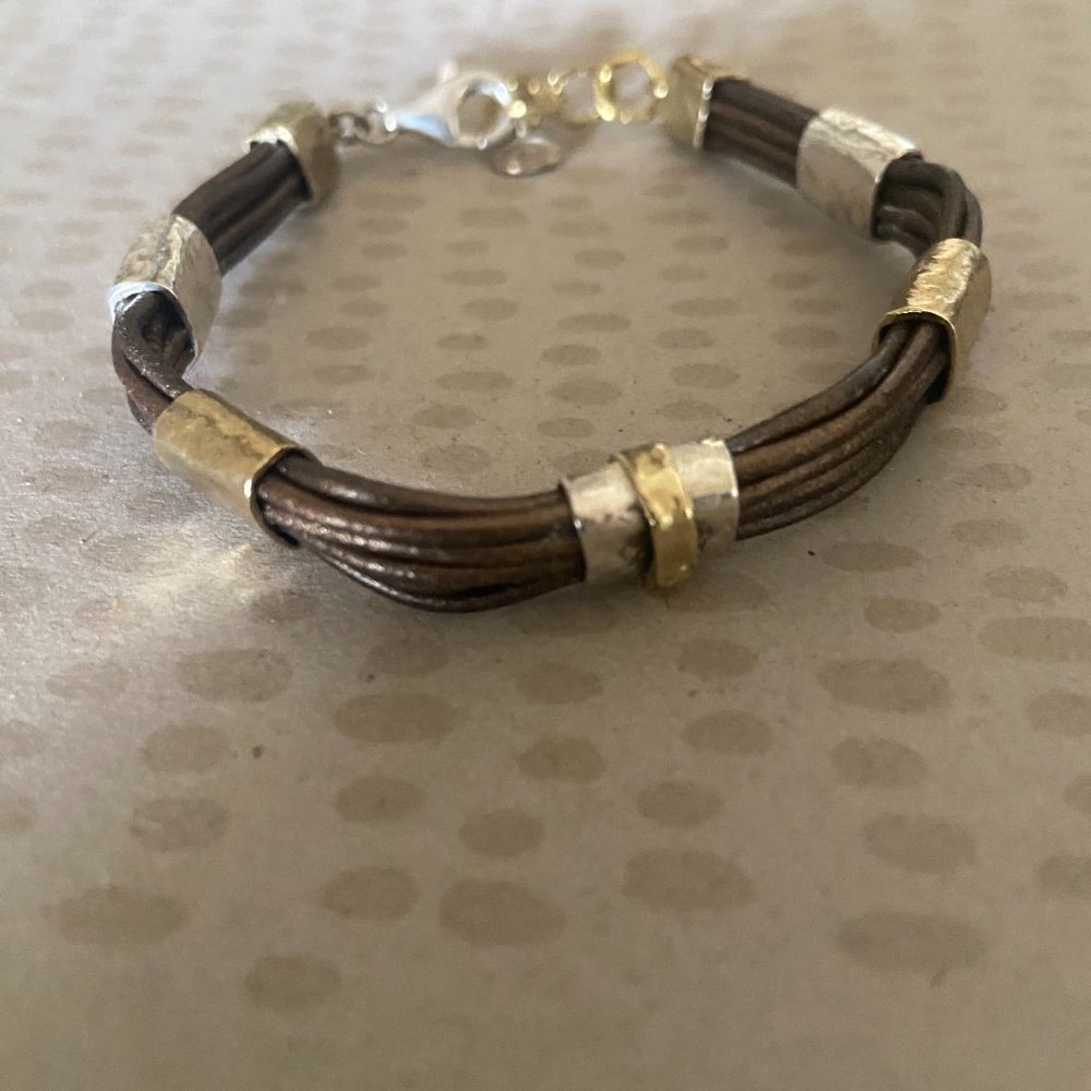 Silpada "Tan Lines" Bracelet Genuine Brown Leather, Sterling Silver, Brass B3324